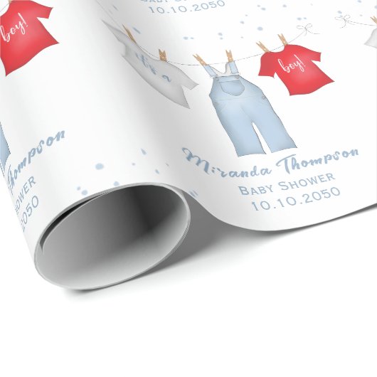 男の赤ちゃんお洒落デニムキュートブルーベビーシャワー ラッピングペーパー (ロールコーナー)