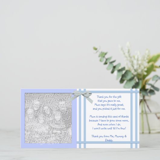 男の赤ちゃんからの青色児のシャワーのサンキューカード サンキューカード (スタンド正面)