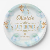 男の赤ちゃんかわいいキリン風船赤ちゃんシャワー ペーパープレート (正面)