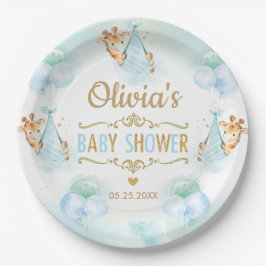 男の赤ちゃんかわいいキリン風船赤ちゃんシャワー ペーパープレート