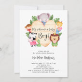 男の赤ちゃんかわいいサファリ動物の赤ちゃんシャワー 招待状 (正面)