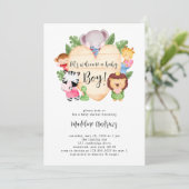 男の赤ちゃんかわいいサファリ動物の赤ちゃんシャワー 招待状 (スタンド正面)