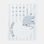 男の赤ちゃんかわいいブルーエレファントサファリマイルストーン フリースブランケット (正面)