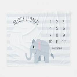 男の赤ちゃんかわいいブルーエレファントサファリマイルストーン フリースブランケット