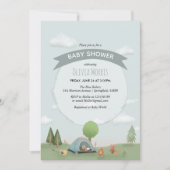 男の赤ちゃんかわいいブルーキャンピングフォレストベアベビーブシャワー 招待状 (正面)