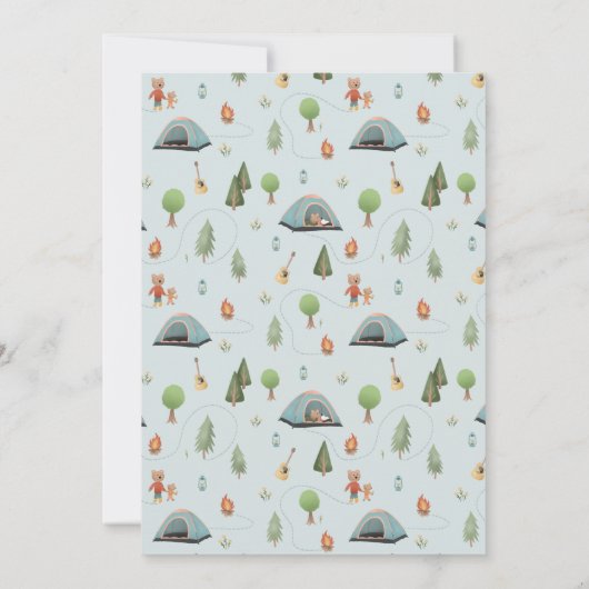 男の赤ちゃんかわいいブルーキャンピングフォレストベアベビーブシャワー 招待状 (裏面)