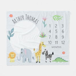 男の赤ちゃんかわいいブルージャングルサファリマイルストーン フリースブランケット