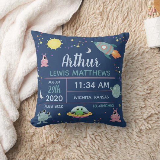 男の赤ちゃんかわいい宇宙エイリアン誕生統計名 クッション (ブランケット)