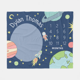男の赤ちゃんかわいい宇宙ロケット船マイルストーン フリースブランケット