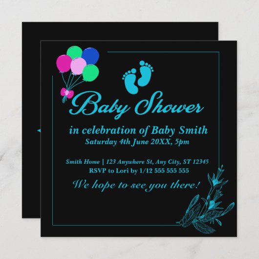 男の赤ちゃんかわいい赤ちゃんシャワー 招待状 (正面/裏面)