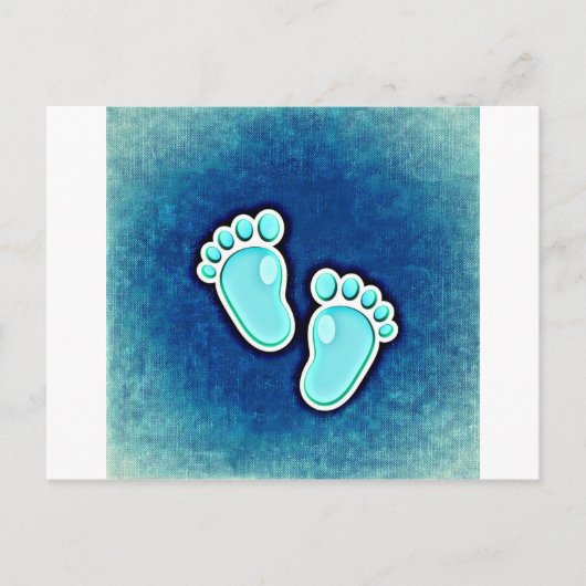 男の赤ちゃんかわいい足跡の乳児生まれたばかりのクリブブルー ポストカード (正面)
