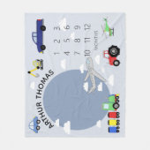 男の赤ちゃんかわいい車の輸送マイルストーン生まれたばかりの フリースブランケット (正面)