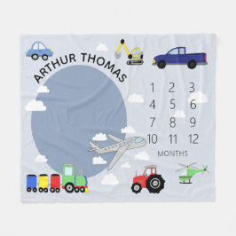男の赤ちゃんかわいい車の輸送マイルストーン生まれたばかりの フリースブランケット