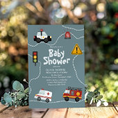 男の赤ちゃんかわいい青い交通警察の赤ちゃんシャワー 招待状