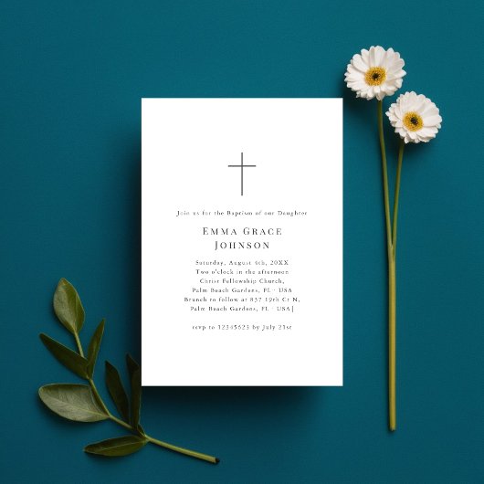 男の赤ちゃんか女の子のためのクリーンなミニマリストの洗礼 招待状