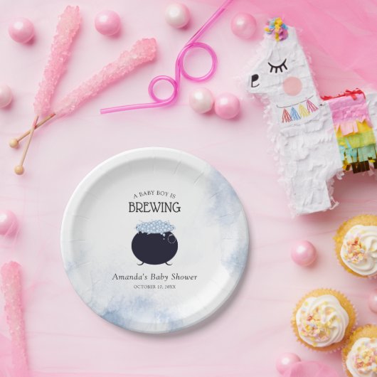 男の赤ちゃんがハロウィーンの赤ちゃんシャワーを浴びている ペーパープレート (パーティー)