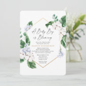 男の赤ちゃんが咲いているシャワー(メールで青いフローラ) 招待状 (スタンド正面)