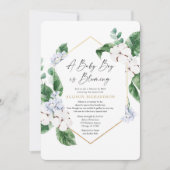 男の赤ちゃんが咲いているシャワー(メールで青いフローラ) 招待状 (正面)