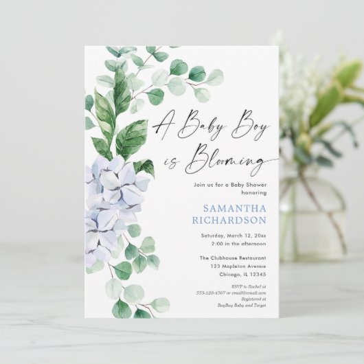 男の赤ちゃんが咲いている春フローラの緑のシャワー 招待状 (スタンド正面)