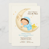 男の赤ちゃんが月の赤ん坊のシャワーを浴びる 招待状 (正面/裏面)