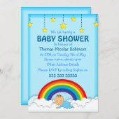 男の赤ちゃんが虹と雲の下で眠る 招待状 (正面/裏面)