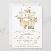 男の赤ちゃんが行く!物干し用ベビーシャワー 招待状 (正面)