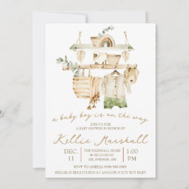 男の赤ちゃんが行く！物干し用ベビーシャワー 招待状