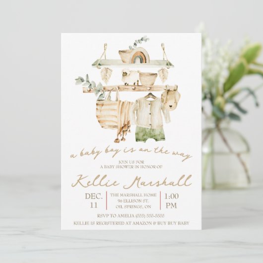 男の赤ちゃんが行く!物干し用ベビーシャワー 招待状 (スタンド正面)