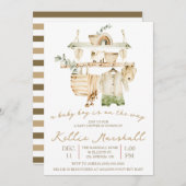 男の赤ちゃんが行く!物干し用ベビーシャワー 招待状 (正面/裏面)