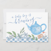 男の赤ちゃんが醸造3写真かわいいティーポット妊娠 案内状 (正面)