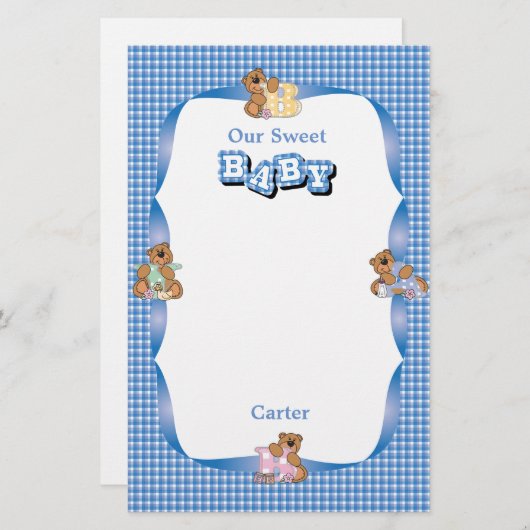 男の赤ちゃんくまのスクラップブック作り 便箋 (正面/裏面)