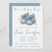 男の赤ちゃんだ!ブルーベビーシューズベビーシャワー 招待状 (正面/裏面)