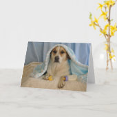 男の赤ちゃんとして犬の写真 カード (黄色い花)