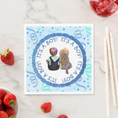 男の赤ちゃんとその犬の青と緑の紙吹雪 スタンダードランチョンナプキン (インサイチュ)