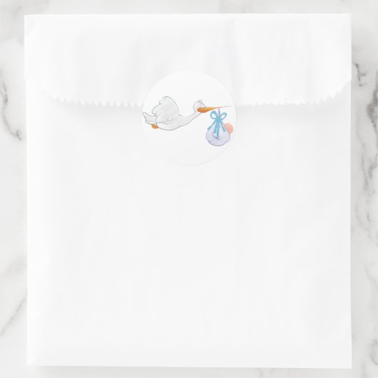 男の赤ちゃんとコウノトリ ラウンドシール (バッグ)