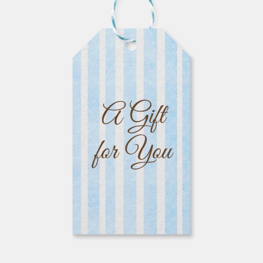 男の赤ちゃんとテディベアブルーストライプのサンキューラベル ギフトタグ (裏面)