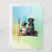 男の赤ちゃんとブラックラボ野球をテーマにした赤ちゃんシャワー 招待状 (裏面)