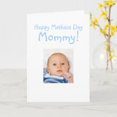 男の赤ちゃんとママユーモアのあるの日の写真 カード (黄色い花)