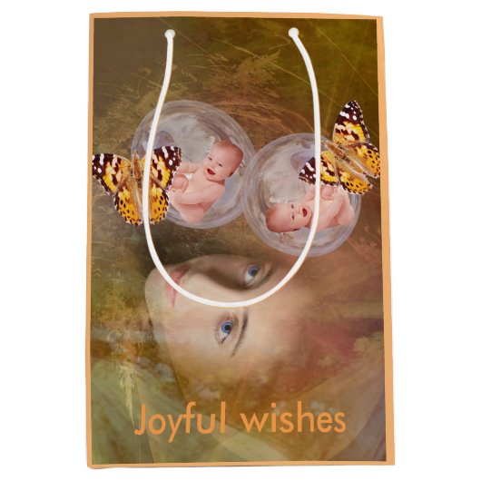 男の赤ちゃんと女児の双子 ミディアムペーパーバッグ (正面)