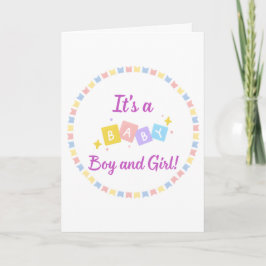 男の赤ちゃんと女児ツインズ誕生のお知らせ カード