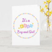 男の赤ちゃんと女児ツインズ誕生のお知らせ カード (黄色い花)