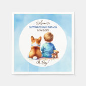 男の赤ちゃんと彼のコーギ子犬の赤ちゃんシャワー スタンダードカクテルナプキン (正面)