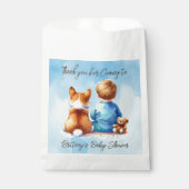男の赤ちゃんと彼のコーギ子犬の赤ちゃんシャワー フェイバーバッグ (正面)