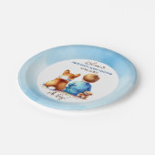 男の赤ちゃんと彼のコーギ子犬の赤ちゃんシャワー ペーパープレート (アングル)