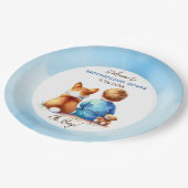 男の赤ちゃんと彼のコーギ子犬の赤ちゃんシャワー ペーパープレート (アングル)