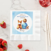 男の赤ちゃんと彼のコーギ子犬の赤ちゃんシャワー 縁ありランチョンナプキン (インサイチュ)