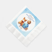 男の赤ちゃんと彼のコーギ子犬の赤ちゃんシャワー 縁ありランチョンナプキン (角)