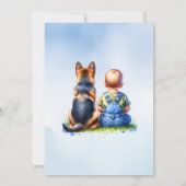 男の赤ちゃんと彼のドイツの羊飼いの子犬の赤ちゃんシャワー 招待状 (裏面)