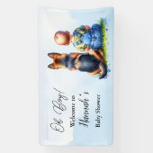 男の赤ちゃんと彼のドイツの羊飼いの子犬の赤ちゃんシャワー 横断幕 (縦)