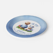 男の赤ちゃんと彼のブルドッグ赤ちゃんシャワー ペーパープレート (アングル)